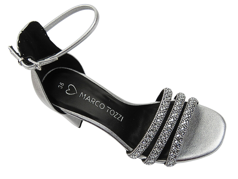 Elegantní dámské sandály na podpatku stříbrné Marco Tozzi 2-28318-44
