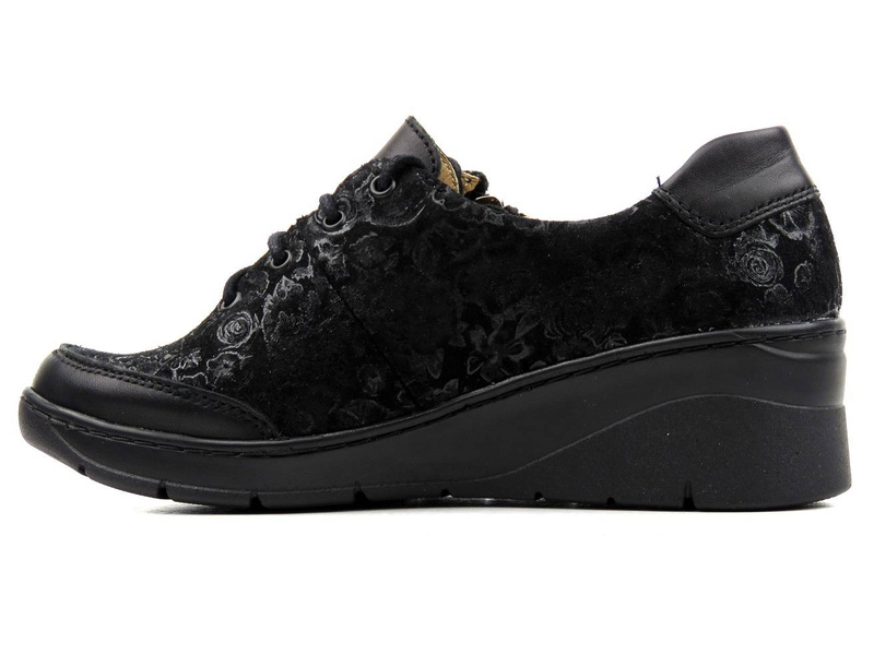 Pohodlná dámská obuv s květinovým svrškem - Helios Komfort 334S, černá