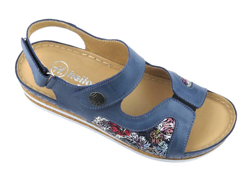 Pohodlné dámské kožené sandály - Helios Komfort 120, tmavě modrá