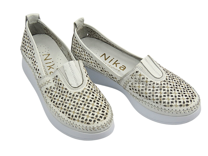 Dámské perforované polobotky bílé Nika Komfort H0712