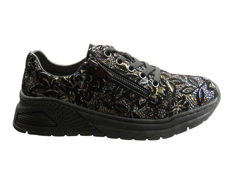 Dámské kožené polobotky černo-zlaté Nika Komfort H-233