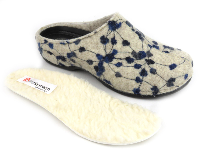 Dámské plstěné pantofle s květinami - BERKEMANN 01028-165 Donata, modré