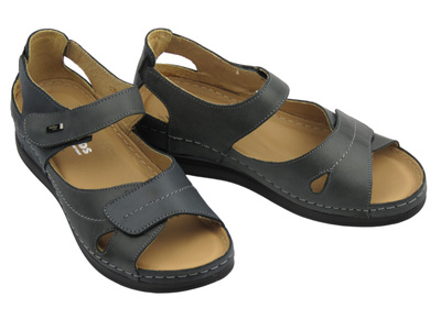 Kožené dámské sandály na suchý zip grafitové Helios Komfort 139