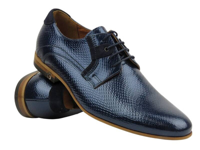 Kožená pánská společenská obuv - CONHPOL 4934, tmavě modrá