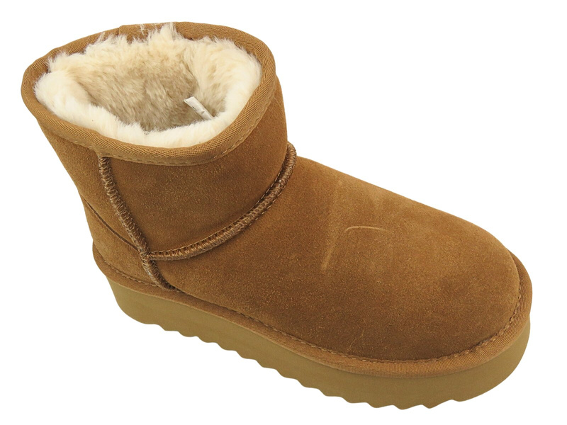 Dámské kožené sněhule na platformě Sokolski Z24-531 Camel Slip-on