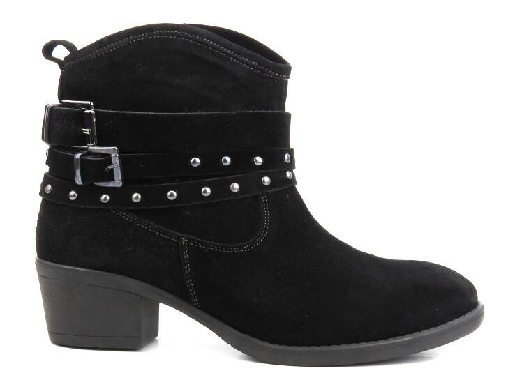 Semišové kotníkové boty, dámské kovbojské boty na stabilním podpatku - Venezia 0448318, černá