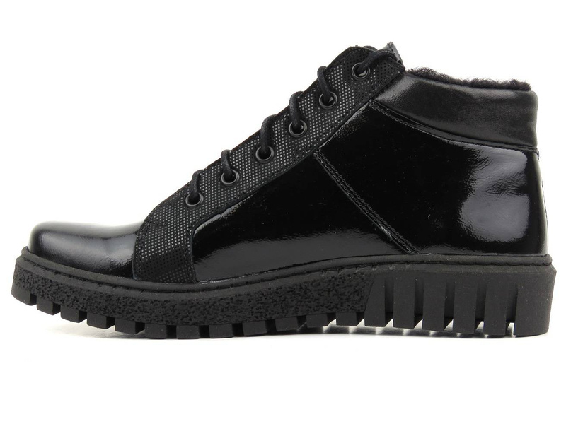 Dámské zimní boty zateplené ovčí vlnou - HELIOS Komfort 522, černá - lakovaná kůže