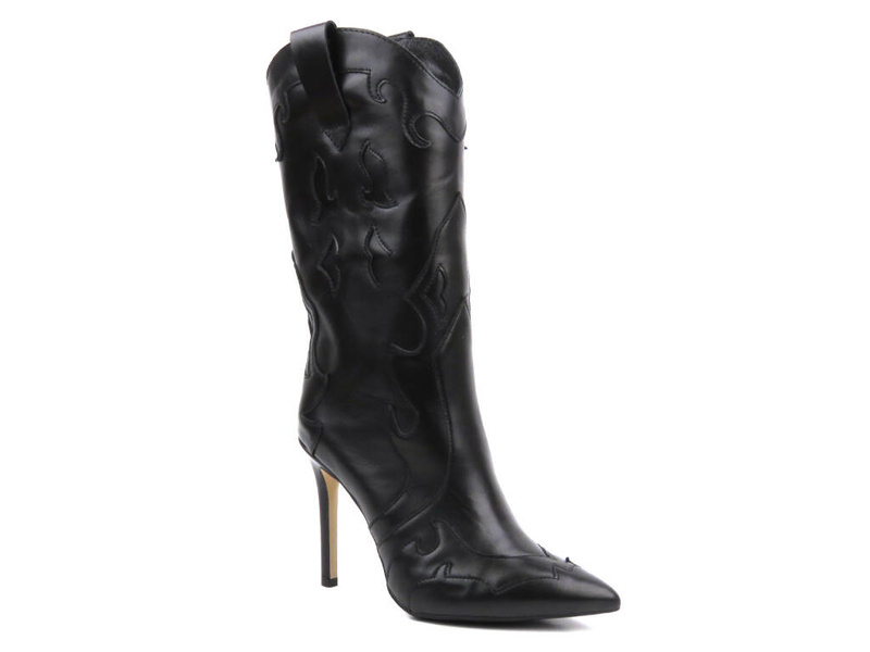 Kožené boty, dámské kovbojské boty na vysokém podpatku - CARINII B9360, černé