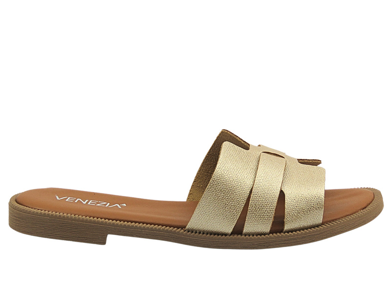 Elegantní dámské kožené pantofle ve zlaté barvě VENEZIA L012LEGOOBK093