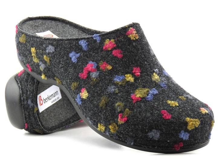 Dámské plstěné pantofle s květinami - BERKEMANN 01028-914 Donata, grafit