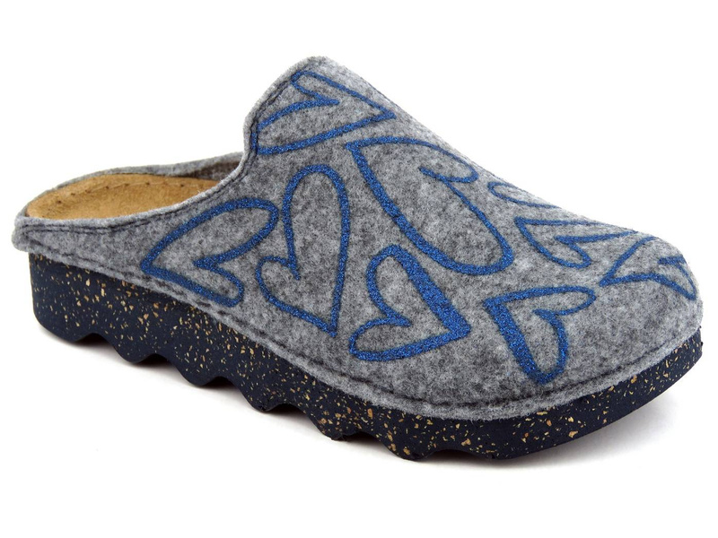 Dámské pantofle z ekologické plsti - INBLU DK-07, šedé se srdíčky