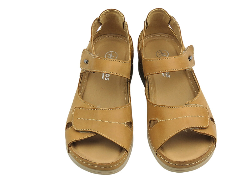 Kožené dámské sandály na platformě – HELIOS Komfort 139, světle hnědé