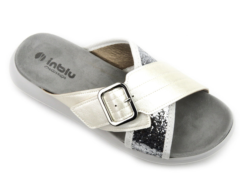 Pohodlné dámské žabky se zlatou přezkou - Inblu TT-21, bílá
