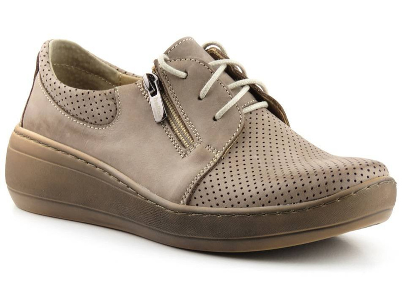 Dámské kožené boty se silnou podrážkou - Helios Komfort 328S, béžová