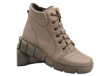 Dámské fleecové boty - HELIOS Comfort 562S Brown - zapínání na zip