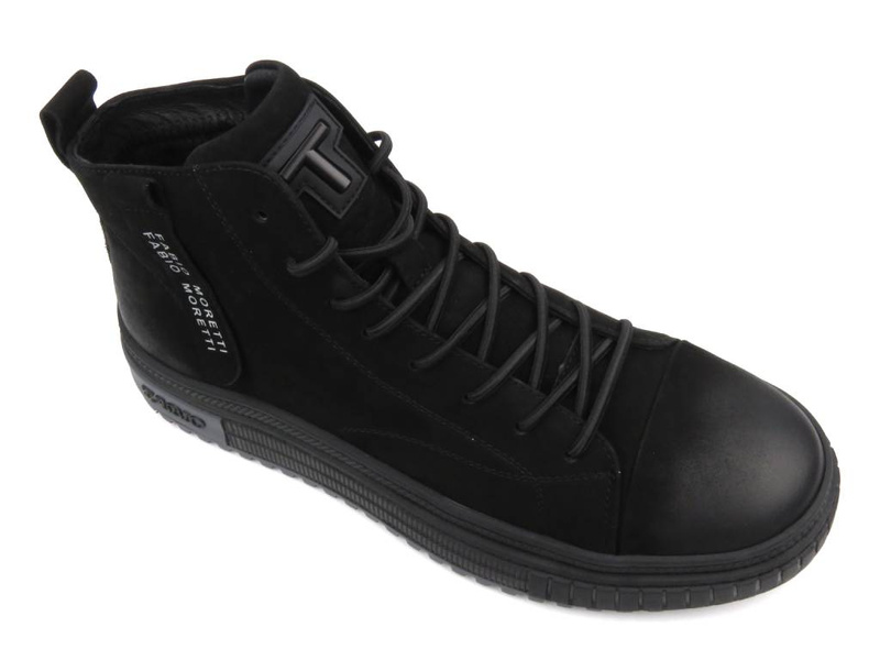 Kožené tenisky, pánské kotníkové boty - Fabio Moretti N2735-1-1, černé