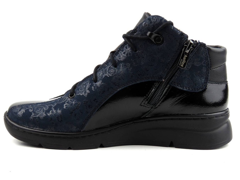Dámské kotníkové boty s květinovým motivem - Helios Komfort 534, tmavě modrá