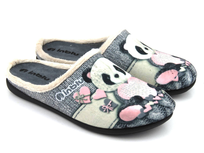Měkké dámské pantofle s pandou - INBLU 155D209, šedé
