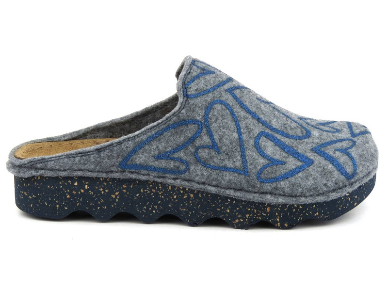 Dámské pantofle z ekologické plsti - INBLU DK-07, šedé se srdíčky