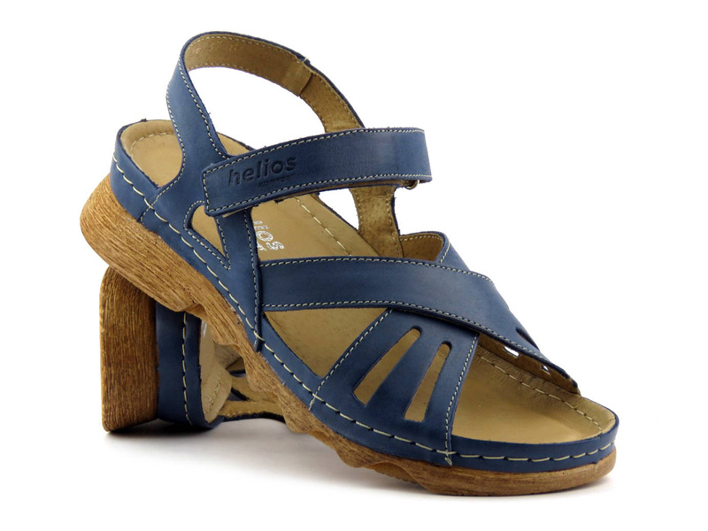 Dámské sandály s dřevěnou podrážkou - HELIOS Komfort 256, tmavě modrá