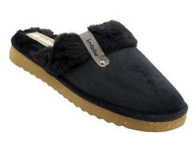 Měkké dámské pantofle s kožešinou černé Inblu EY-32