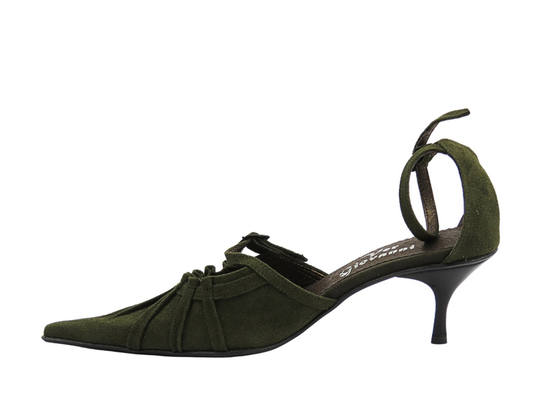 Lodičky na podpatku olivové s nastavitelným páskem Ver Giovanni 711/6/F
