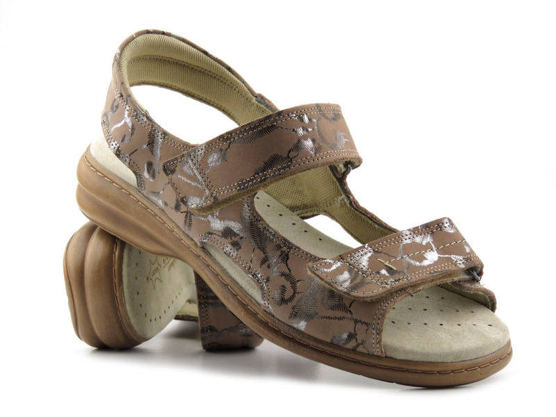 Pohodlné, kožené dámské preventivní sandály - KOSELA MEDIC 9154, béžové s listy