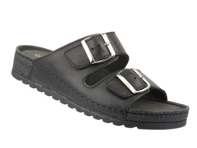 Dámské kožené pantofle s nastavitelnými popruhy HELIOS Comfort 169, černé