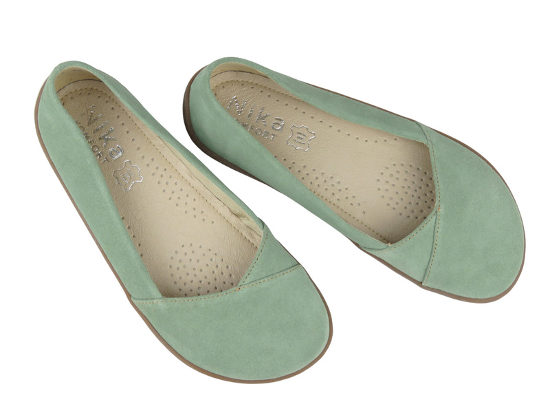 Barefoot kožené minimalistické dámské polobotky s rozšířenou šířkou H - Nika Komfort 1451 zelené