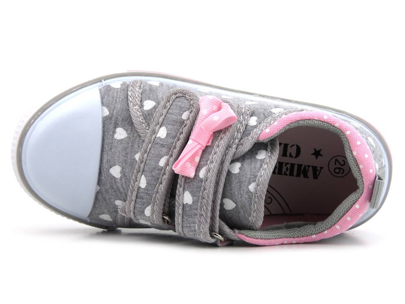 Dětské tenisky na suchý zip - American Club TEN 67/22(23) 68/22(23), šedé se srdíčky
