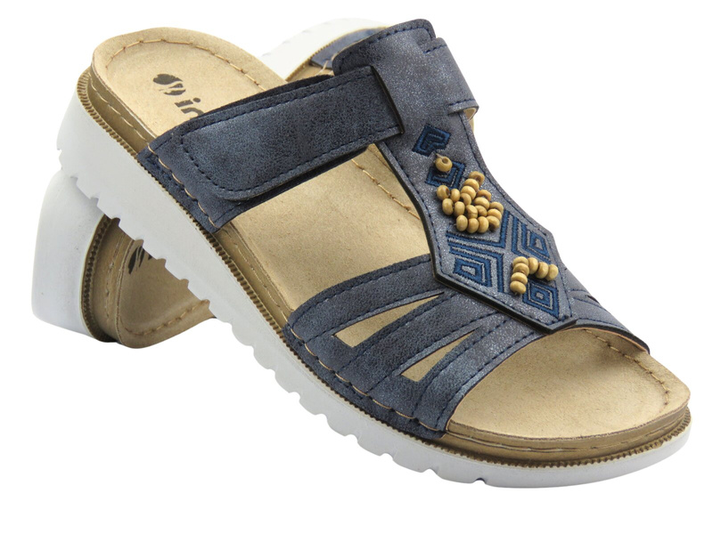 Dámské pantofle s nastavitelným páskem na suchý zip tmavě modré Inblu CN-51