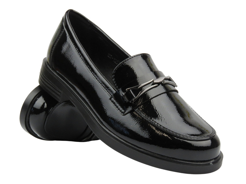 Lakované dámské mokasíny, loafers Potocki 25-12555, černé