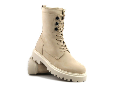 Kožené boty, dámské zateplené boty - Marco Tozzi Marco Tozzi 2-26296-41, krémové