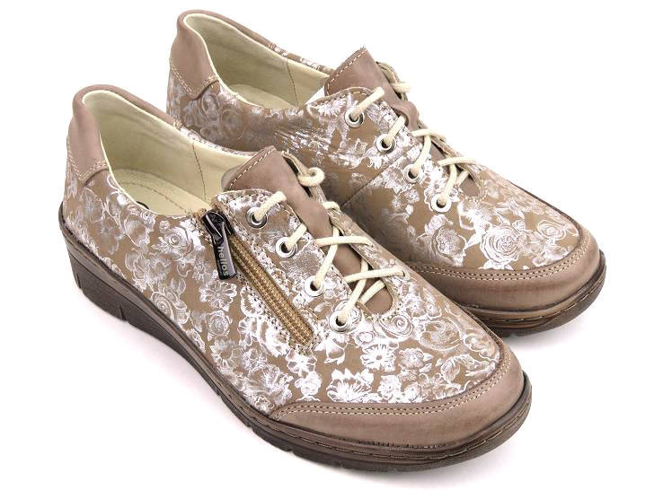 Dámské kožené boty s květinami - HELIOS Komfort 334-2, béžová