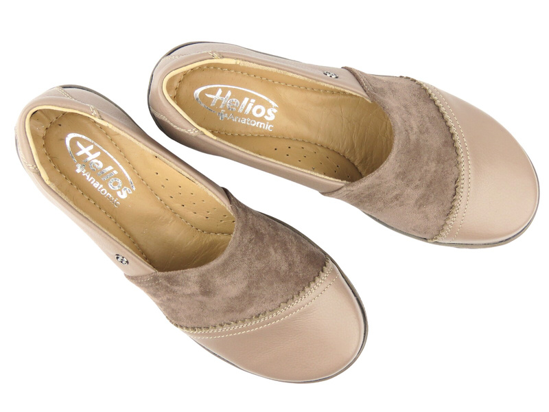 Pohodlné dámské kožené polobotky pro širší chodidla Helios Komfort 478, khaki – šířka H+