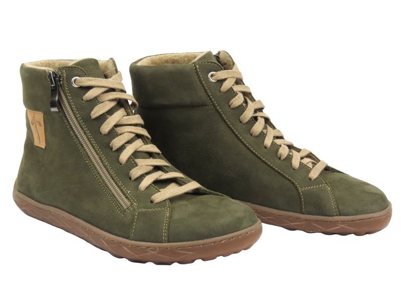 Barefoot kožené minimalistické dámské kotníkové boty olivové Nika Komfort 1443