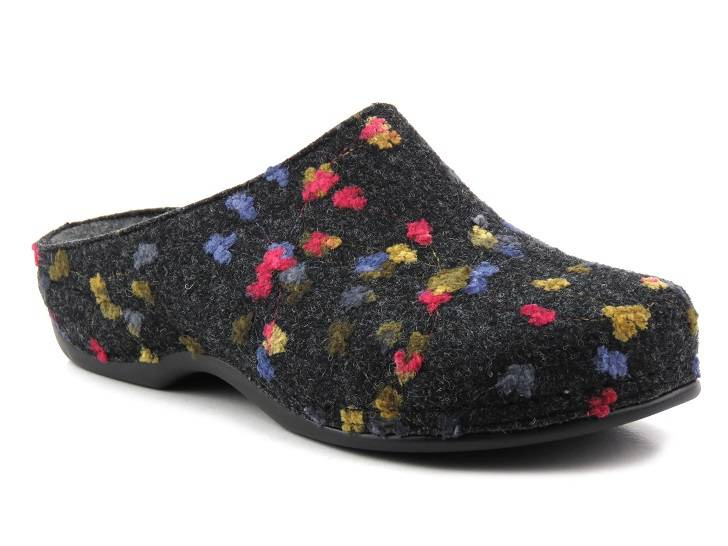 Dámské plstěné pantofle s květinami - BERKEMANN 01028-914 Donata, grafit