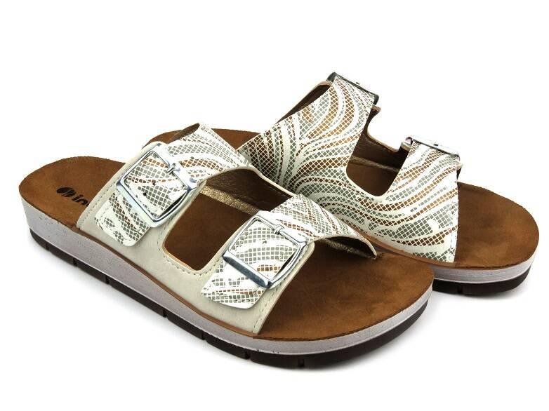 Dámské žabky s leopardím potiskem - INBLU CP-10, béžová a zlatá