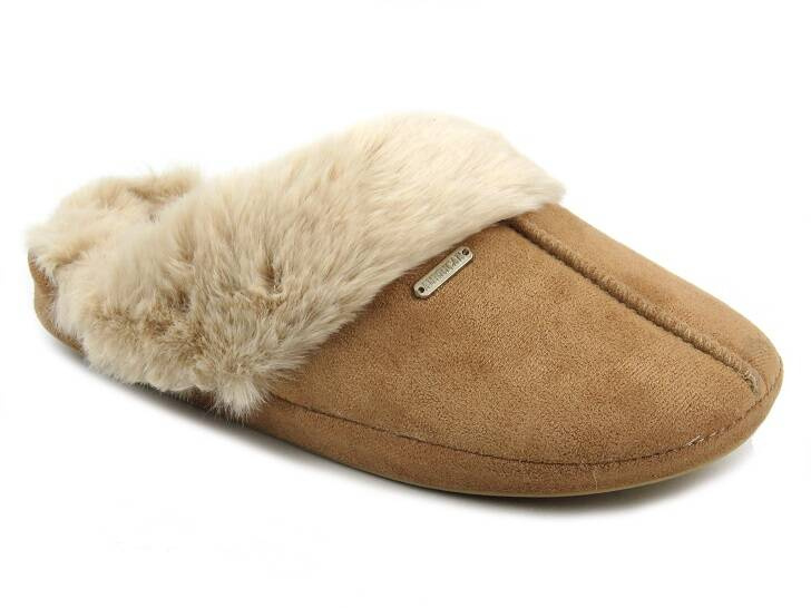 Měkké dámské pantofle s kožíškem - americké SL 04/23, béžové