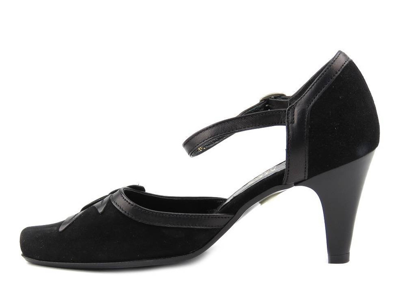 Kožené lodičky s nastavitelným páskem - ANN-MEX 1077, černé