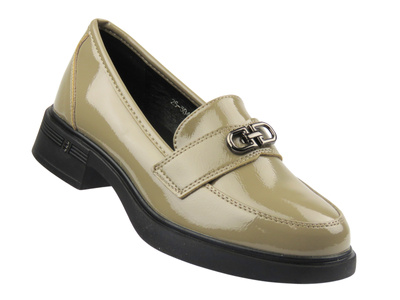 Elegantní dámské polobotky Vinceza 58409, lakovaná khaki