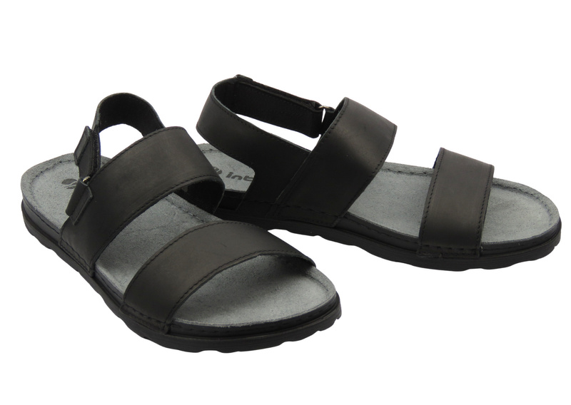 Pánské kožené sandály na suchý zip černé INBLU CR-4AU