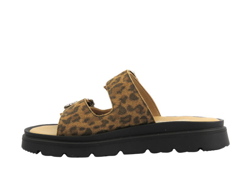 Kožené dámské pantofle s nastavitelnými pásky hnědé s leopardím vzorem HELIOS Komfort 158