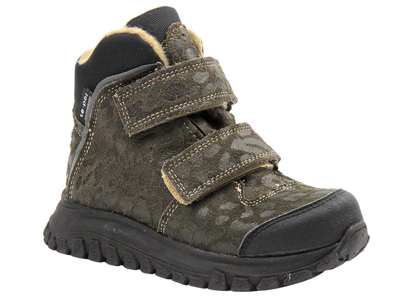 Dětské kožené kotníkové boty Jamet 2218, zelené s leopardím vzorem