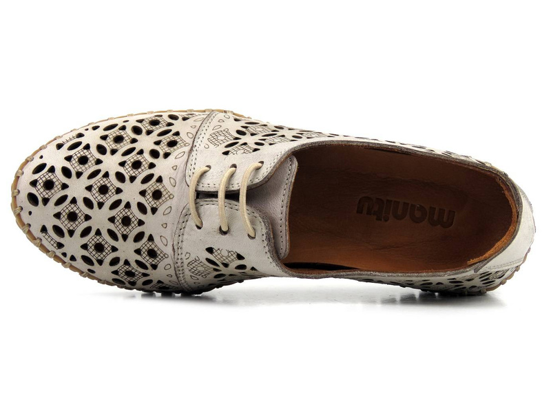 Dámské prolamované boty z přírodní kůže - MANITU 850021, béžová