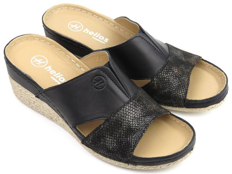 Dámské kožené sandály na klínku - HELIOS Komfort 295, černé