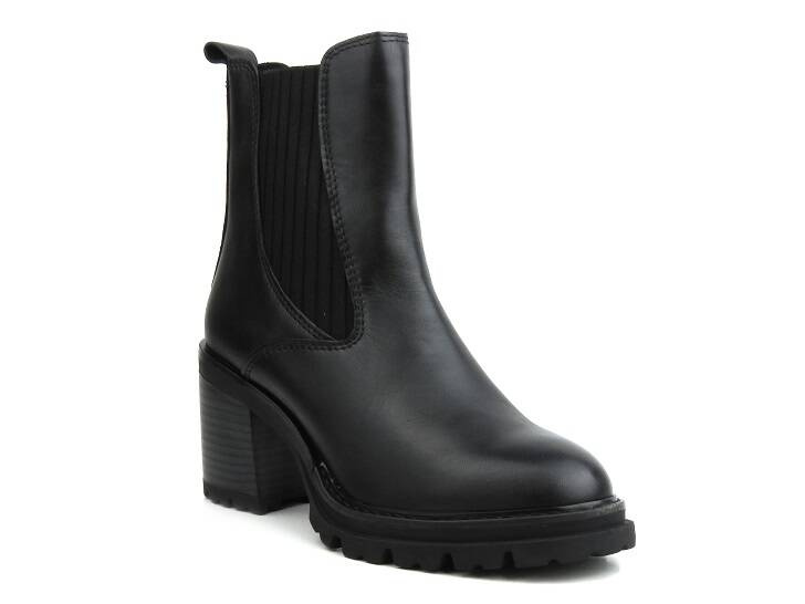 Vysoké, kožené dámské kotníkové boty - MARCO TOZZI 2-25828-41, černé