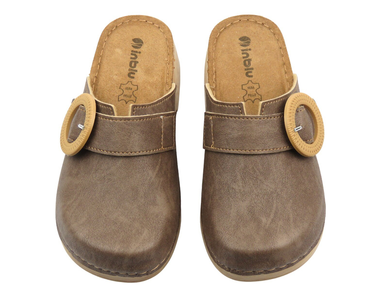 Dámské pantofle, dřeváky na jemném podpatku – INBLU TF-01, hnědé