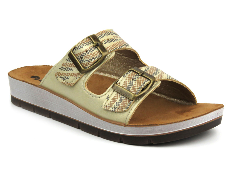 Dámské žabky s leopardím potiskem - INBLU CP-10, béžová a zlatá