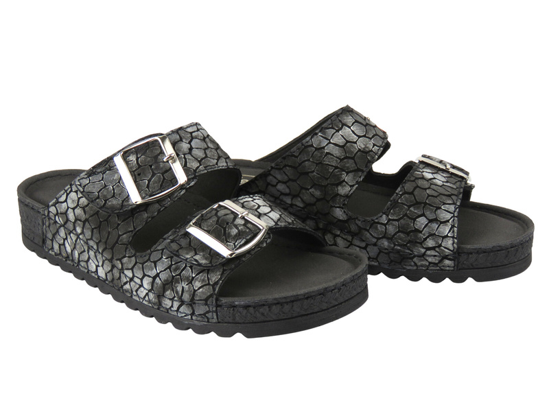 Dámské kožené pantofle s nastavitelnými popruhy HELIOS Comfort 169, černé